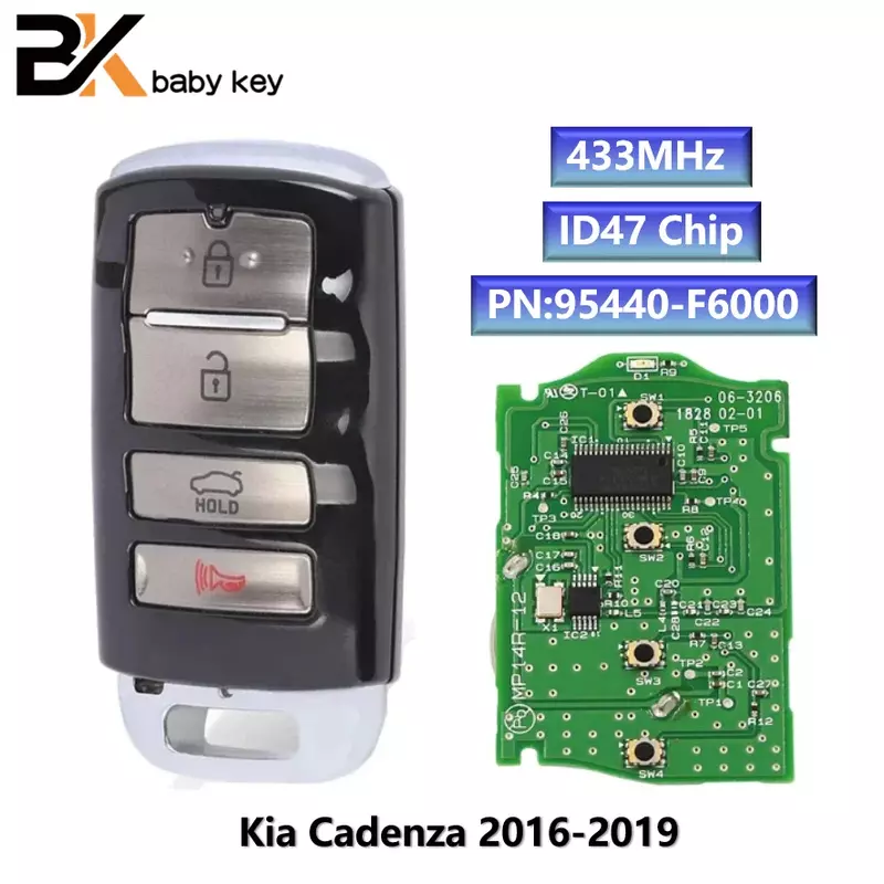 PN: muslimper Kia Cadenza 2016 2017 2018 2019 433MHz NCF2951X ID47 Chip ID FCC: TQ8-FOB-4F10 Smart Remote Car Key