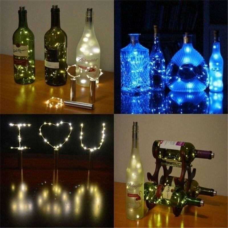 Lampu botol anggur LED, perlengkapan Festival bentuk gabus, tahan air, lampu dekorasi pesta tali berbintang