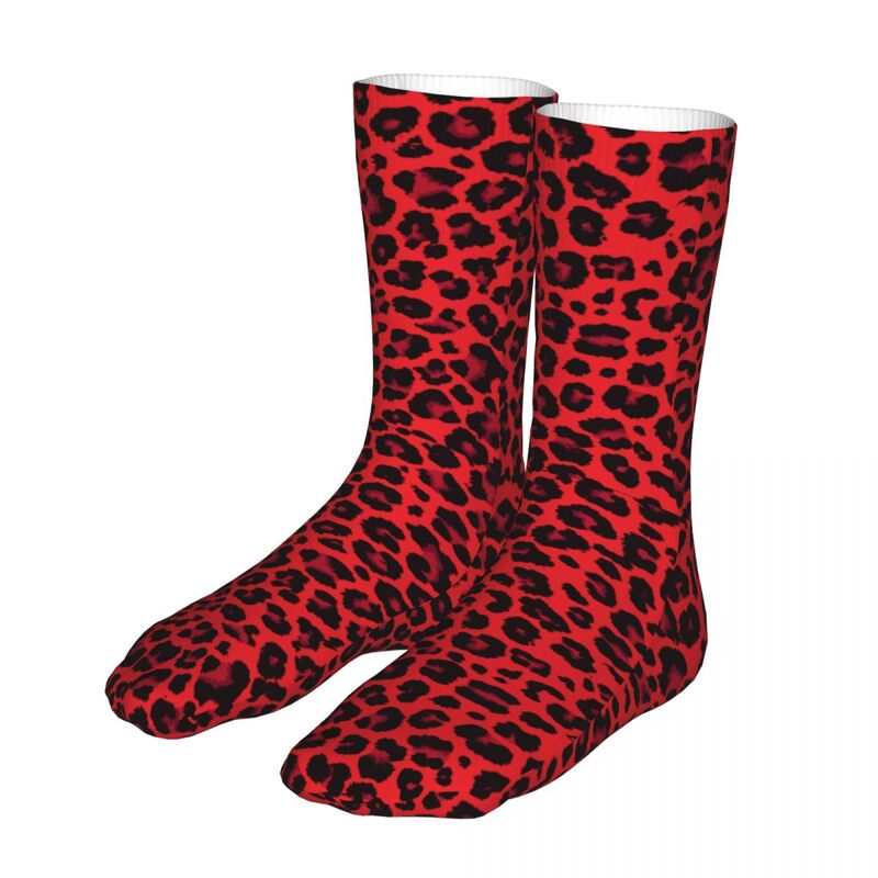 Leopardo impresso vermelho meias de moda feminina masculina hip hop primavera verão outono inverno meias presente