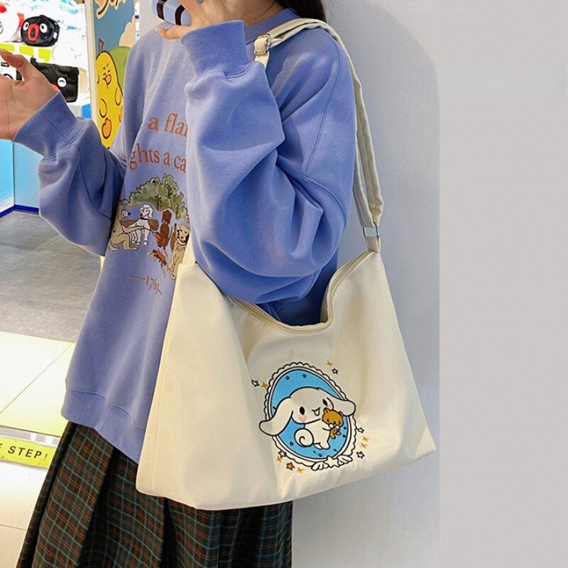 MBTI Cinnamoroll-Bolso de hombro de nailon con bordado de dibujos animados para mujer, bolso de mano de gran capacidad, informal, a la moda, nuevo
