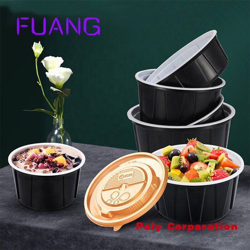 Custom  PP Plastic takeaway bowl cup wholesale disposable black round lunch box food packaging containers