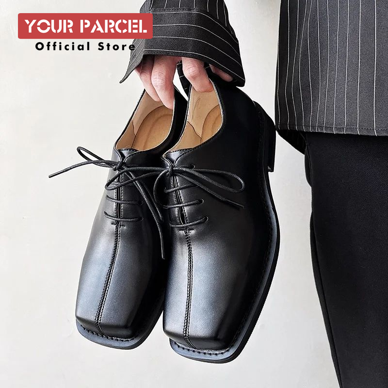 Zapatos planos de cuero con punta cuadrada para hombre, versión coreana, estilo británico, se pueden combinar con un traje, zapatos Derby retro