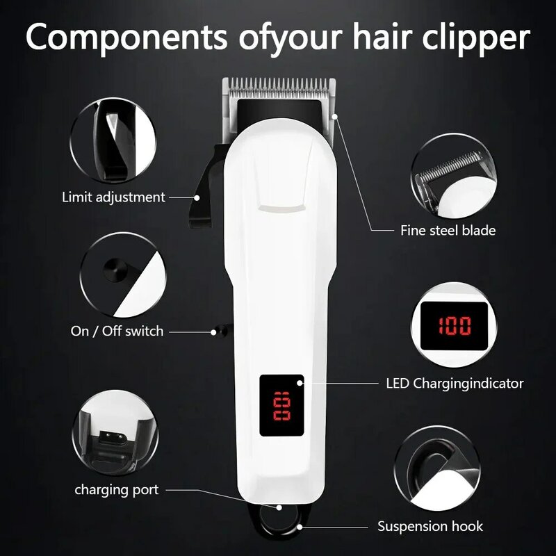 Display Digital elétrico aparador de pêlos, barbeiro tesoura de corte, careca cabeça máquina de barbear, uso doméstico