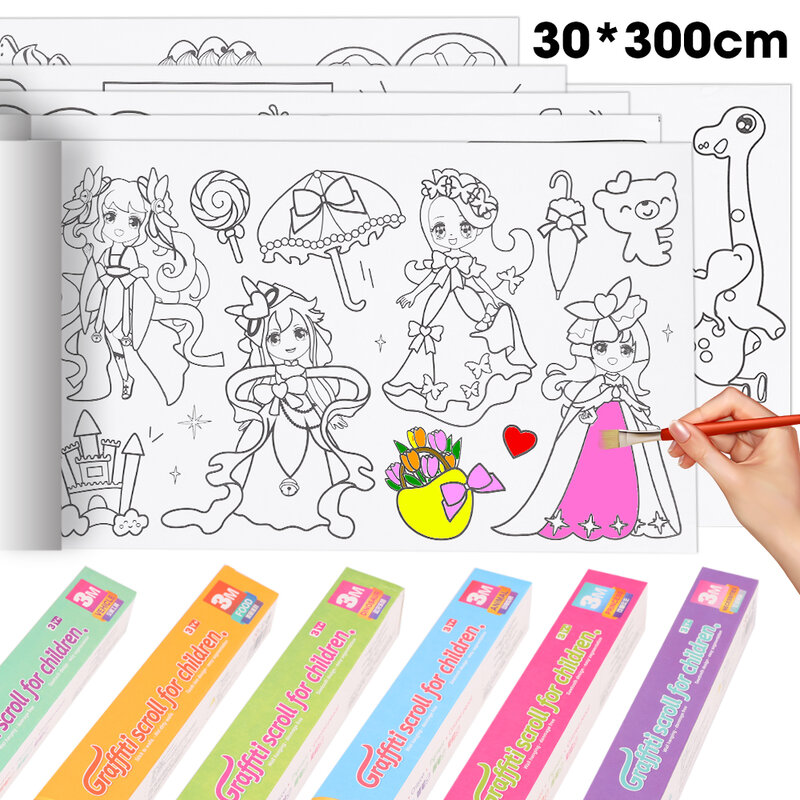 30X300Cm Kertas Mewarnai untuk Anak-anak Gulungan Gambar Gulir Grafiti DIY Potongan Kertas Buatan Tangan Lengket Mainan Hadiah Edukasi Awal Bayi