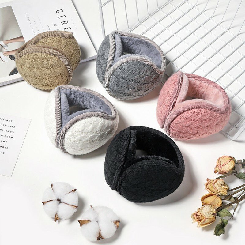 Winter Warm Soft Plush Earmuffs Thicken Cycling Ear Protectors Windproof Knitted Twisted Fashion Foldable Solid Color Ear Cover