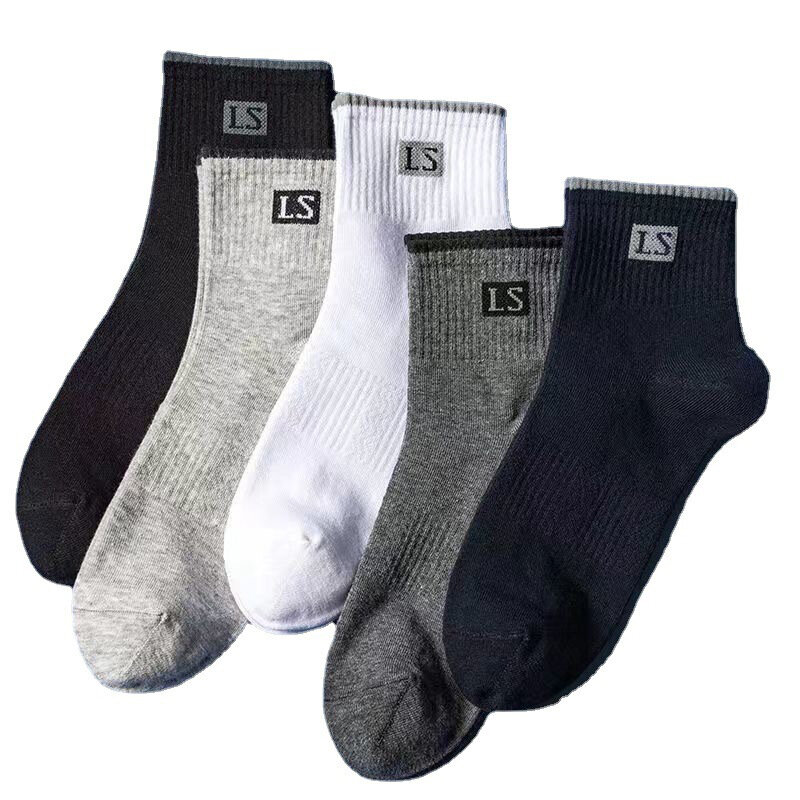5 Pairs Sports Socks Men's Mid-tube Sox Cotton Anti-odor Breathable Casual Sokken Sweat-absorbing Running Comfort Mid Tube Socks