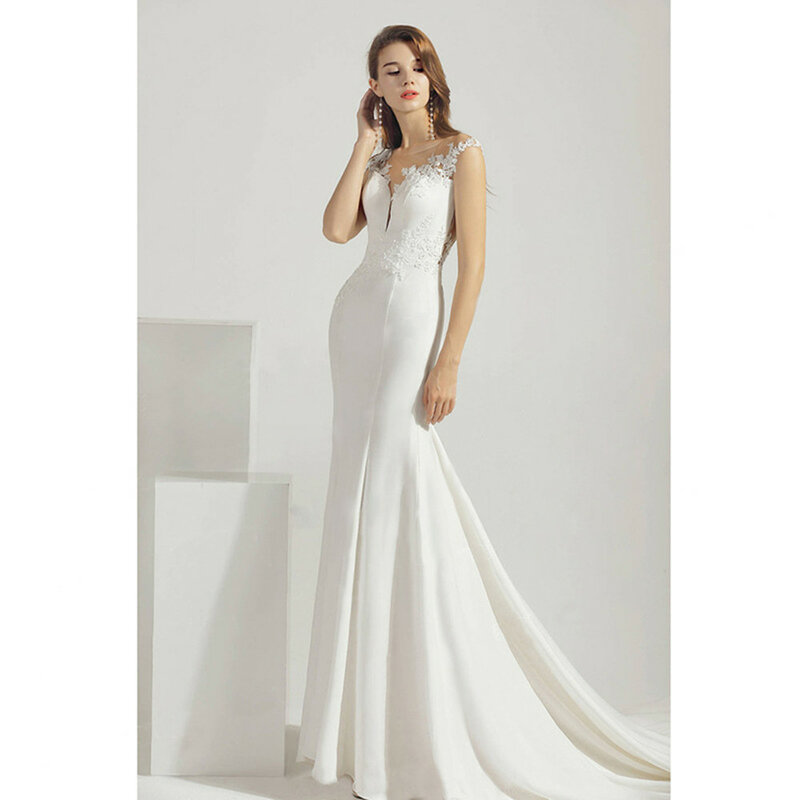 SHUIYUN Women's Wedding Dress New Fishtail Tail Style Bridal Slim and Sexy V-neck Dress