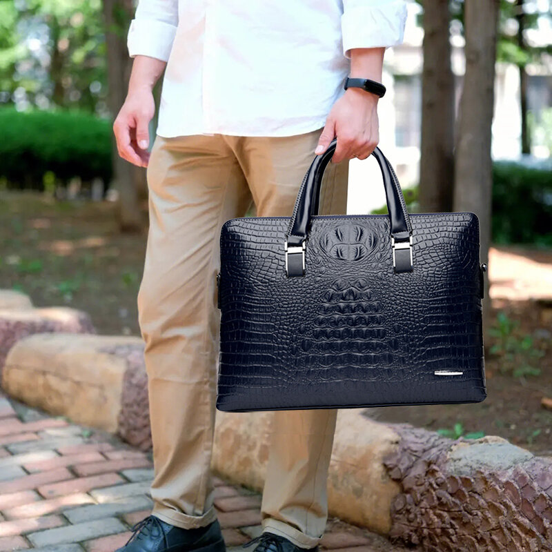 Портфель мужской под кожу крокодила, сумка-тоут для ноутбука 14 дюймов, наплечная деловая сумка-мессенджер для мужчин