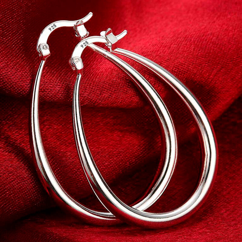 925 Perak Murni 41MM Anting-Anting Lingkaran Besar Halus untuk Pesta Mode Wanita Aksesoris Pernikahan Perhiasan Hadiah Natal