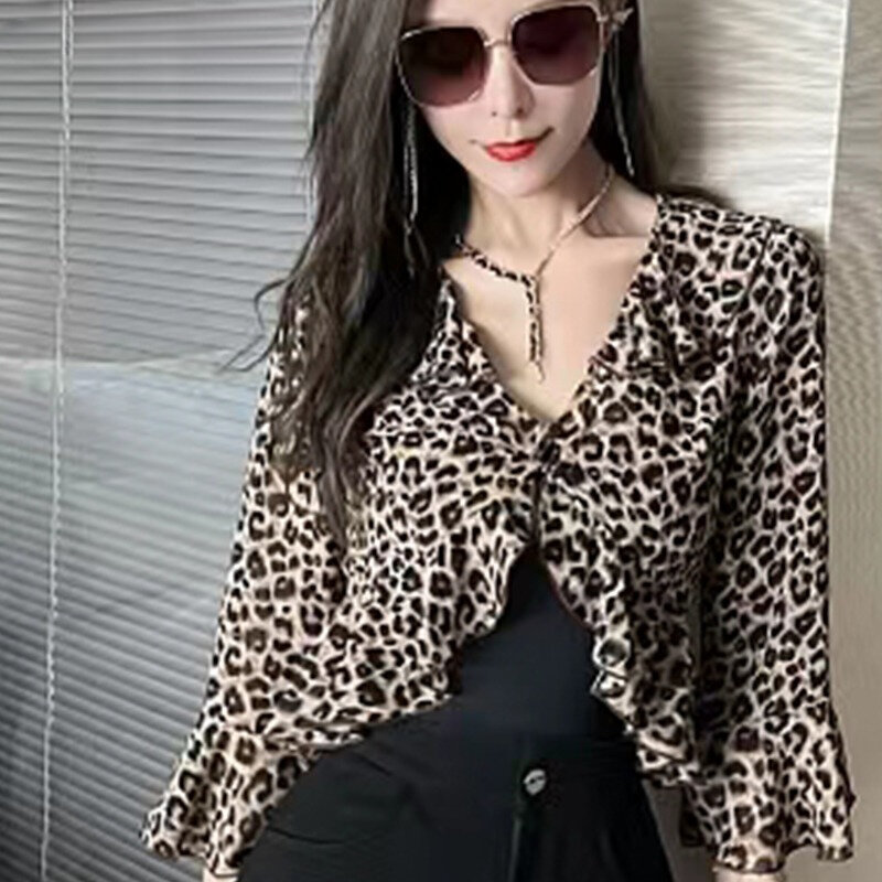Camisas de leopardo para mujer, Top corto de estilo francés, moda urbana, combina con todo, informal, temperamento, Chic, novedad de verano