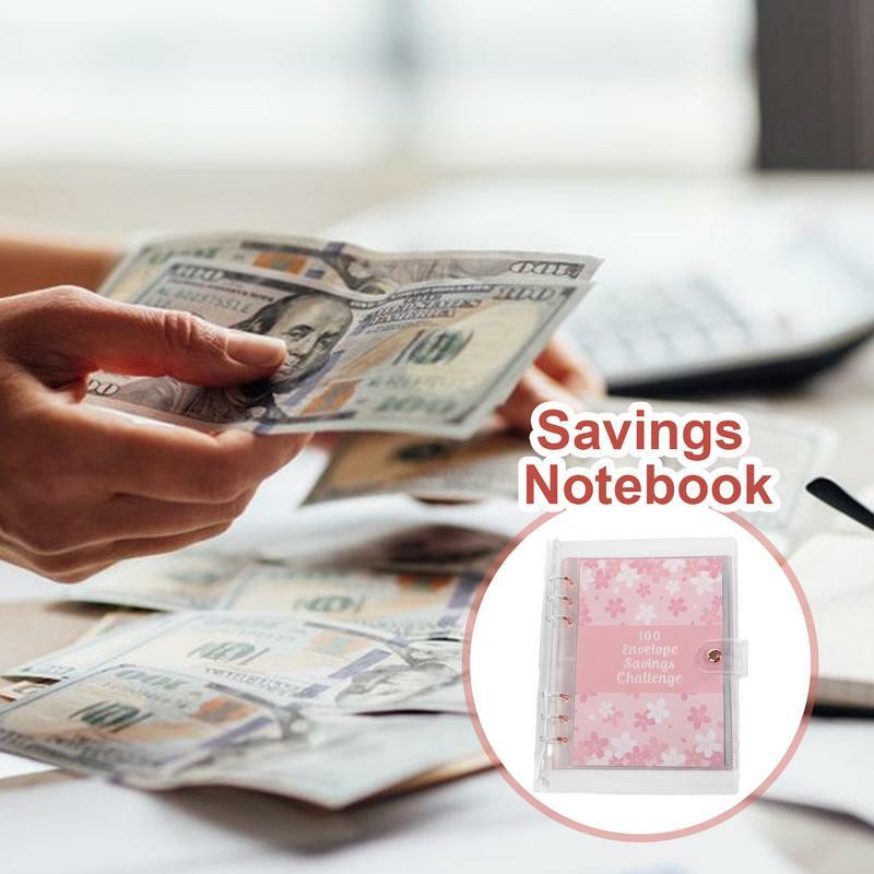 Budget Binder Challenge Book 100 giorni di risparmio di spese Compact Cash Organizer 2024 libri di Account con penna adesiva con cerniera per