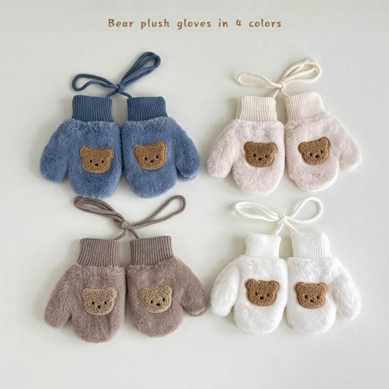Sarung tangan hangat untuk bayi, sarung tangan hangat musim dingin beruang lucu, sarung tangan lembut dan mewah untuk bayi usia 1-4 tahun