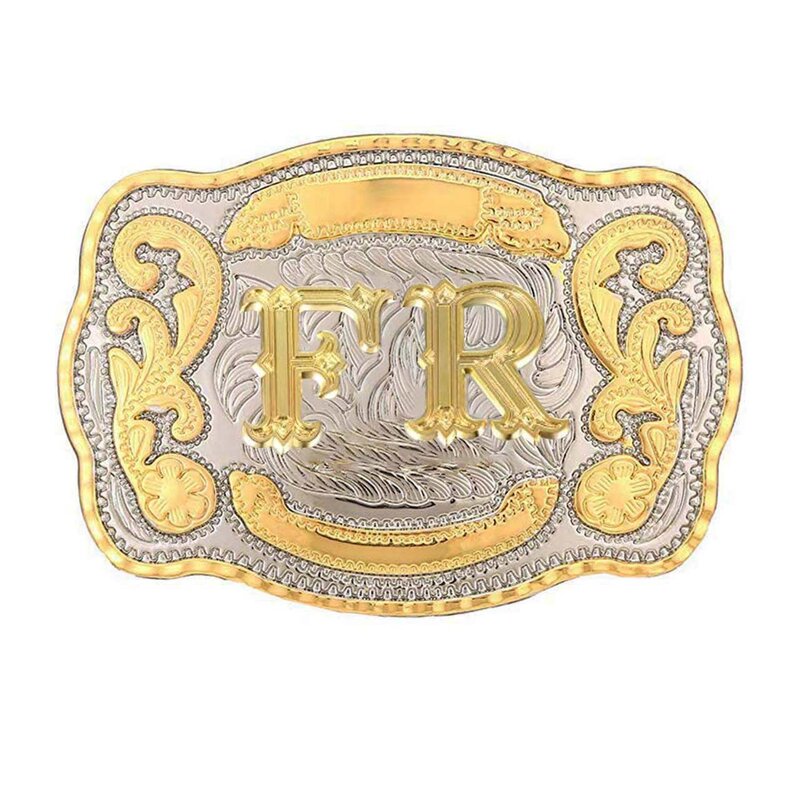 Custom Rectangle gold Western Belt Buckle Initial Letters ABCDMRJ to Z Cowboy Rodeo Small Gold Belt Buckles for Men Women