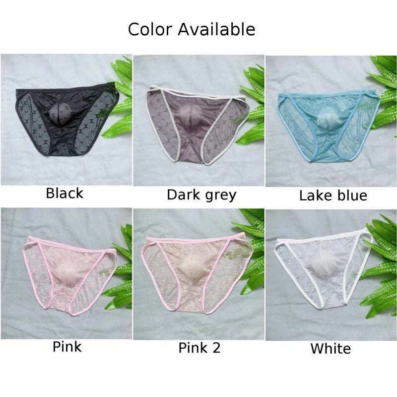 Mens Sexy Sheer Underwear Ice Silk Pouch G String Low Rise Bikini Briefs Thongs Sissy See-through Underpants Ultra Thin Lingerie