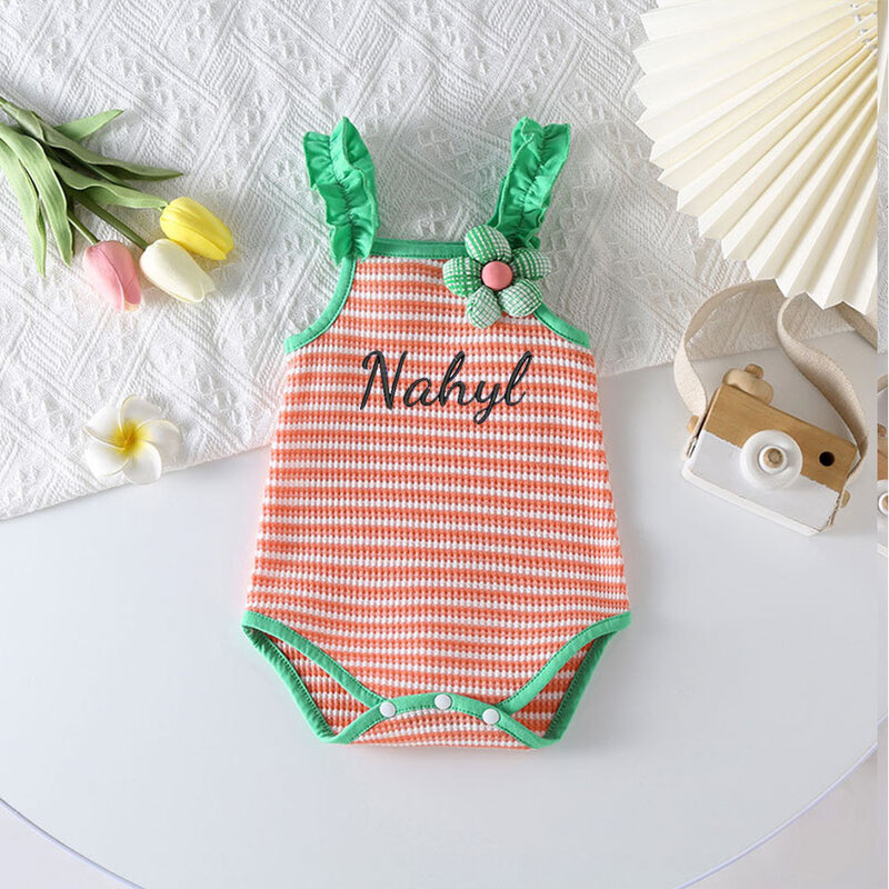 Personalized New Summer Baby Camisole, Embroidered Jumpsuit Princess Jumpsuit, Baby Girl Summer Bag Fart Jumpsuit