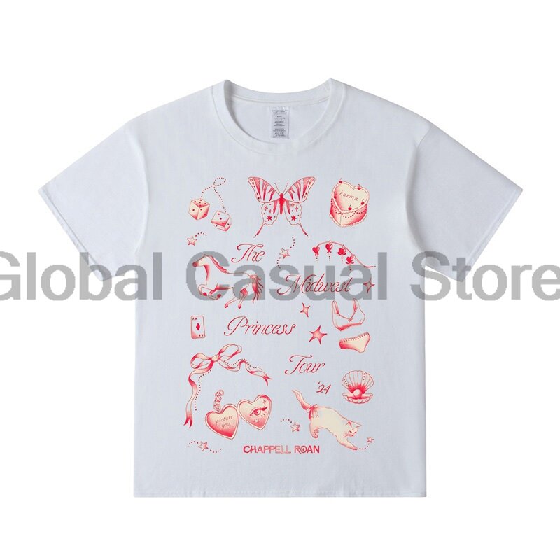 Camiseta de gola redonda masculina e feminina Chappell Princess, camiseta de manga curta, streetwear unissex, Midwest Tour, roupas da moda, 2024