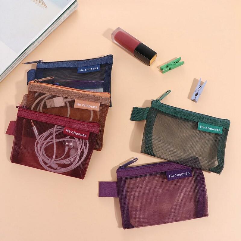 حقيبة تخزين شبكية لأحمر الشفاه ومستحضرات التجميل ، محفظة عملات معدنية صغيرة ، تغيير لون أحادي اللون ، أموال وبضاعة صغيرة