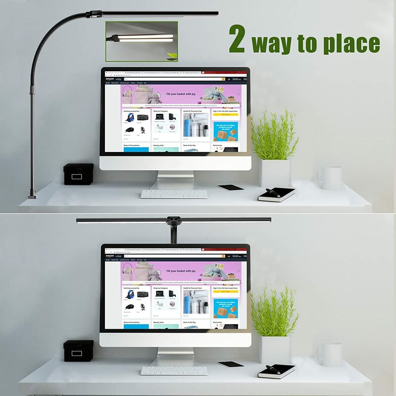더블 헤드 LED 클립 리모컨 책상 램프, 홈 오피스 조명용 건축가 테이블 램프, 5 가지 색상 모드 및 5 가지 밝기 조절 가능