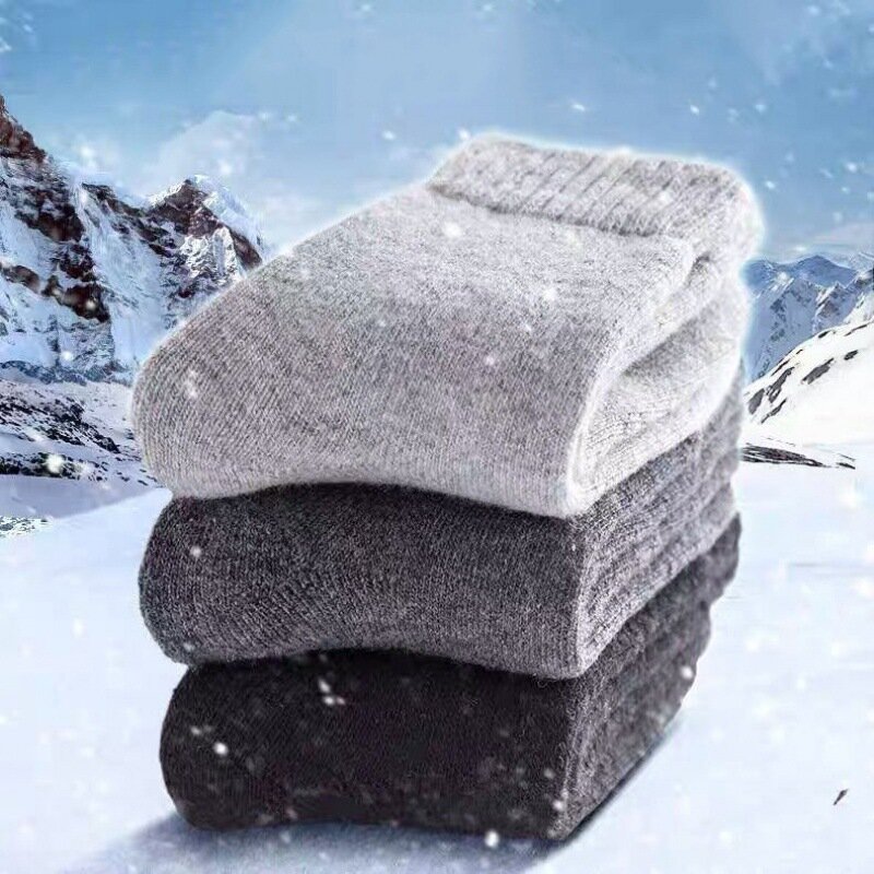 Chaussettes épaisses en laine chaude pour hommes et femmes, chaussettes super en peluche, chaussettes monochromes, Noël contre le froid et la neige, hiver, 1 paire
