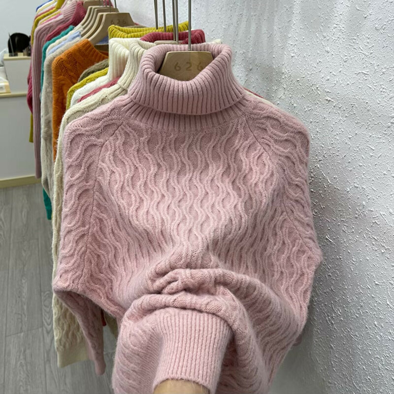 Повседневный Свободный вязаный элегантный пуловер с высокой горловиной и длинным рукавом, свитер для женщин, свитер для женщин, зима 2024 D96