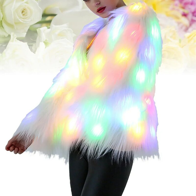 Women Womans Jackets Costumes Stage Perform Nightclub Light Up Costage Christmas Luminous Jackets Fur Outwear
