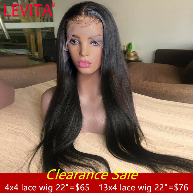 Perruque Lace Frontal Wig naturelle lisse, cheveux humains, 13x4, 30 32 4x4, pour femmes