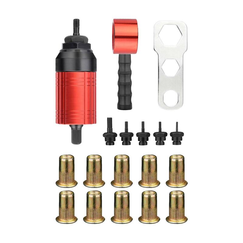 Rivet Nut Drill Adaptor Attachment with 10 Rivet Nuts Nut Tool for Repair Architecture Electrical Appliance Car Furniture