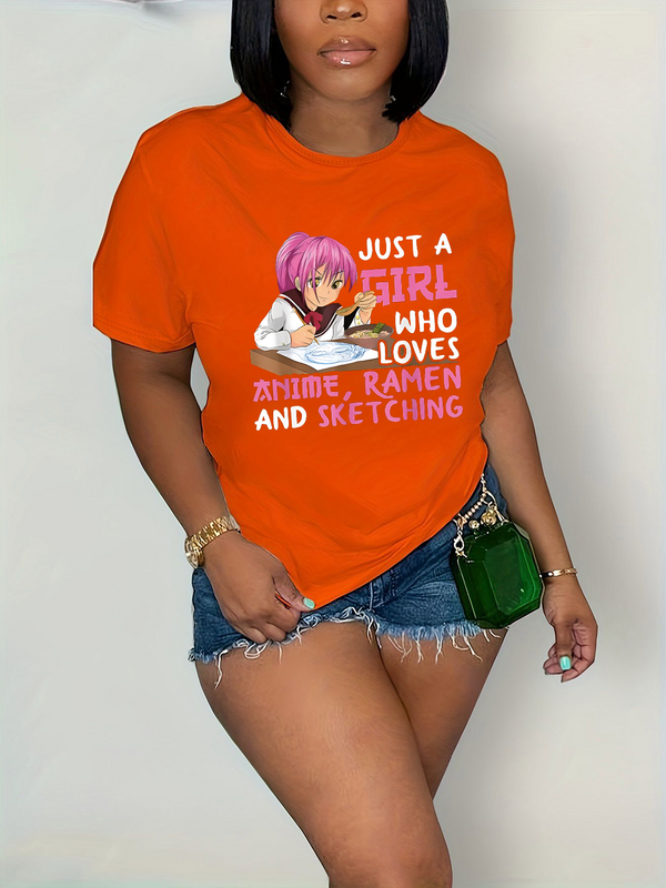 Женская футболка с коротким рукавом, круглым вырезом и принтом