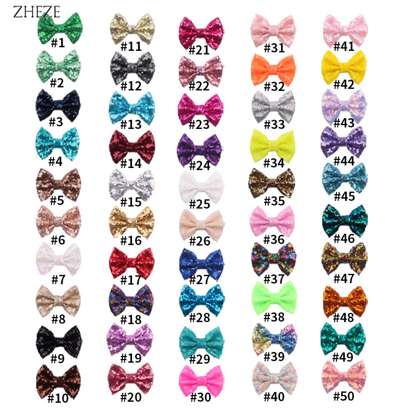 Glitter Sequin Hair Bow para mulheres e meninas, Chic Headband, DIY Acessórios para crianças, 4 ", 71 cores, sem clipe, 10pcs por lote