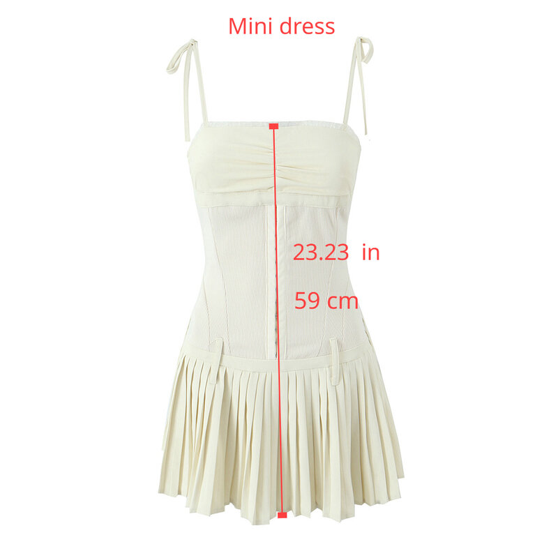 Suninheart urocza letnia sukienka liniowa 2024, nowości mieszanka bawełny na co dzień beżowa plisowana sukienka Mini seksowna sukienka na wakacje dla kobiet