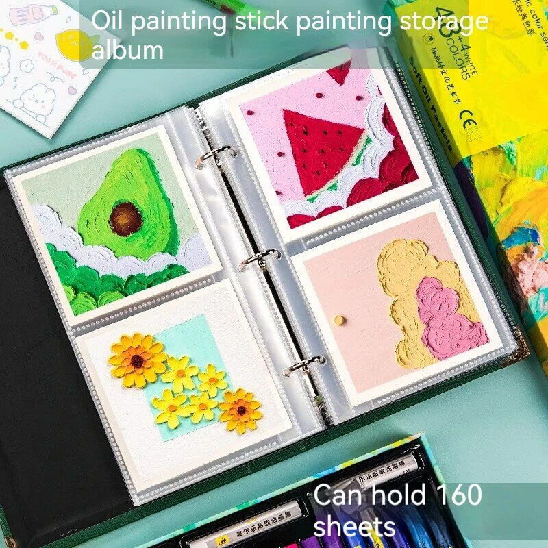 160 Pages Oil Painting Storage Book Clear Pockets Folder Photo Album Large Capacity School Office Data Storage Organizer