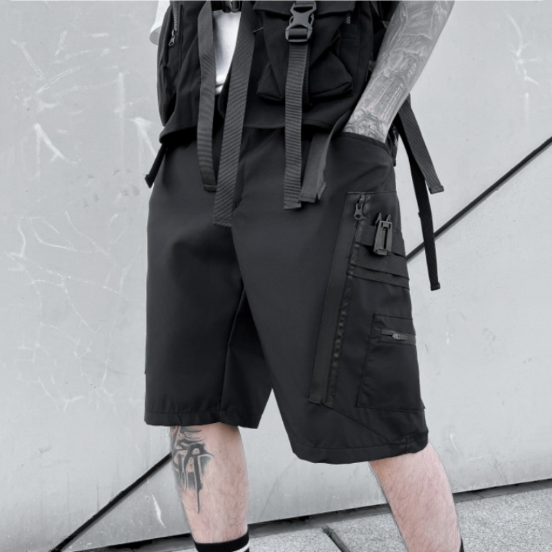 Pantalones cortos tácticos con cremallera para hombre, ropa de calle con múltiples bolsillos, estilo Y2K Techwear, recortados, verano 2024