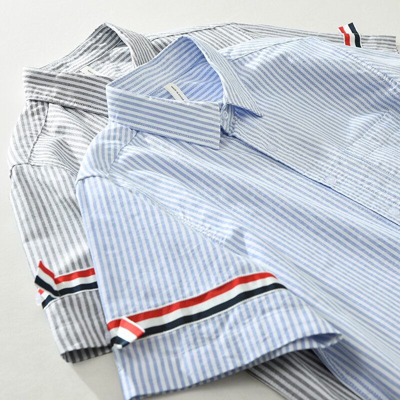 Camisas masculinas de manga curta listrada, camisas casuais soltas de algodão plus size, nova moda, verão, 2024