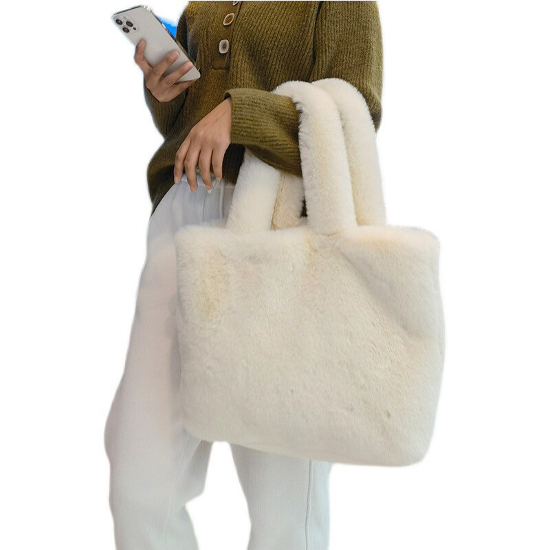 Simpie-حقيبة نسائية من الفرو الصناعي بسعة كبيرة ، حقيبة يد ناعمة من القطيفة ، حقيبة تسوق منفوشة ، أحادية اللون ، مصمم جديد ، شتاء ، 2023