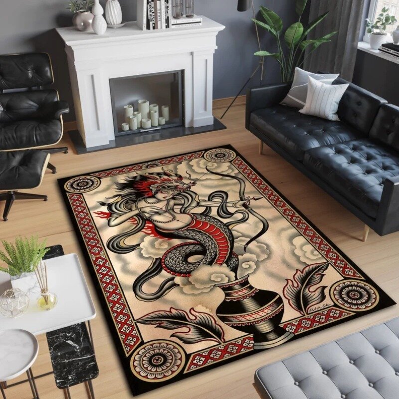 Karpet ruang tamu kreatif Retro Eropa mode dekorasi kamar tidur tikar mewah gambar ular karpet berbulu penuh luntur Hubungi wanita
