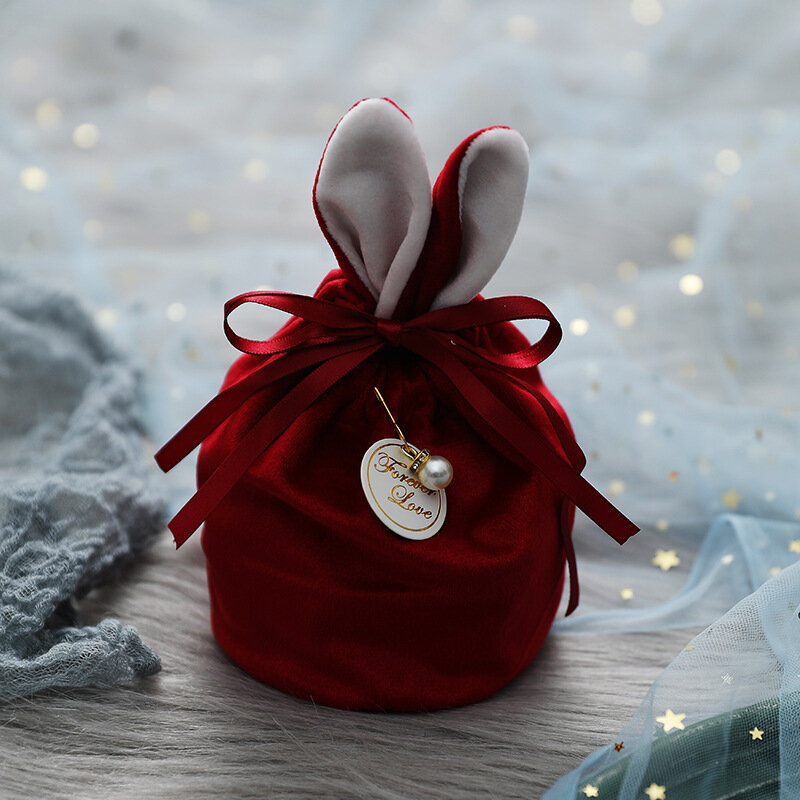 Bolsa de dulces de terciopelo, bolsa de dulces de oreja de conejo de pascua, caja de dulces con regalo de mano, bolsa de tela de mano