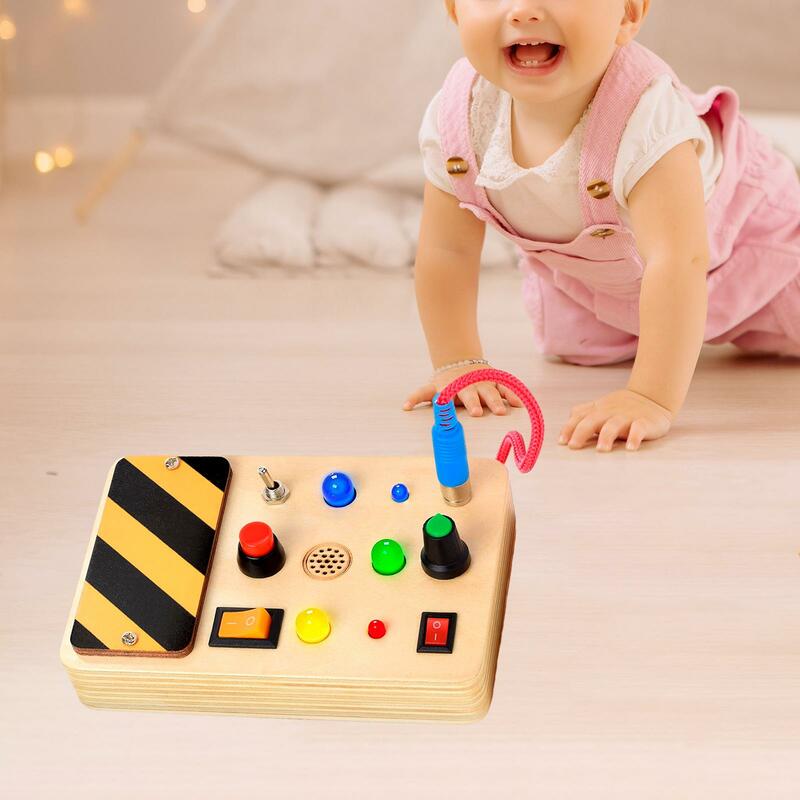 Switches Busy Board Sensory Board Toddlers Learning Cognitive LED Busy Board LED Wooden Sensory Board for Children Holiday Gifts