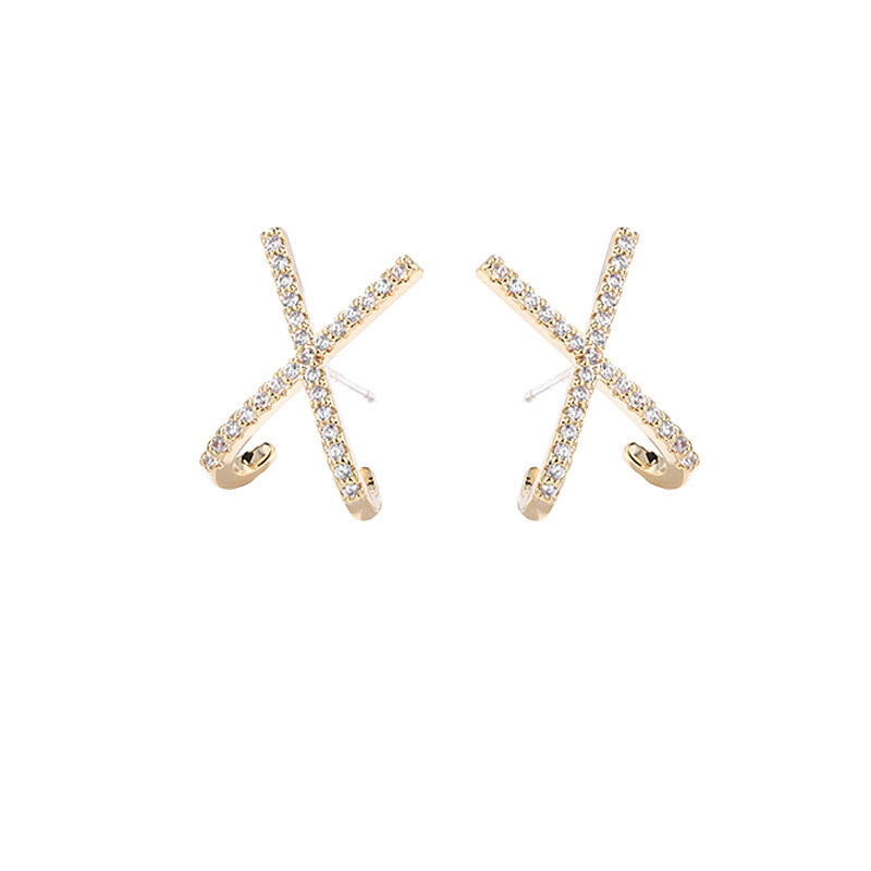2023 New Trendy Cross X Letter Earrings Fashionable And Simple Style Short Hair Earrings For Women 925 Silver Needle Earrings