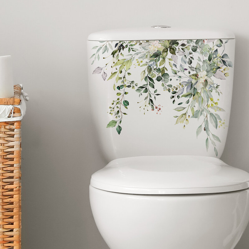 Pegatina de pared de hoja de flor de planta de 30x25cm, autoadhesiva creativa decorativa para baño, restaurante, Comercial