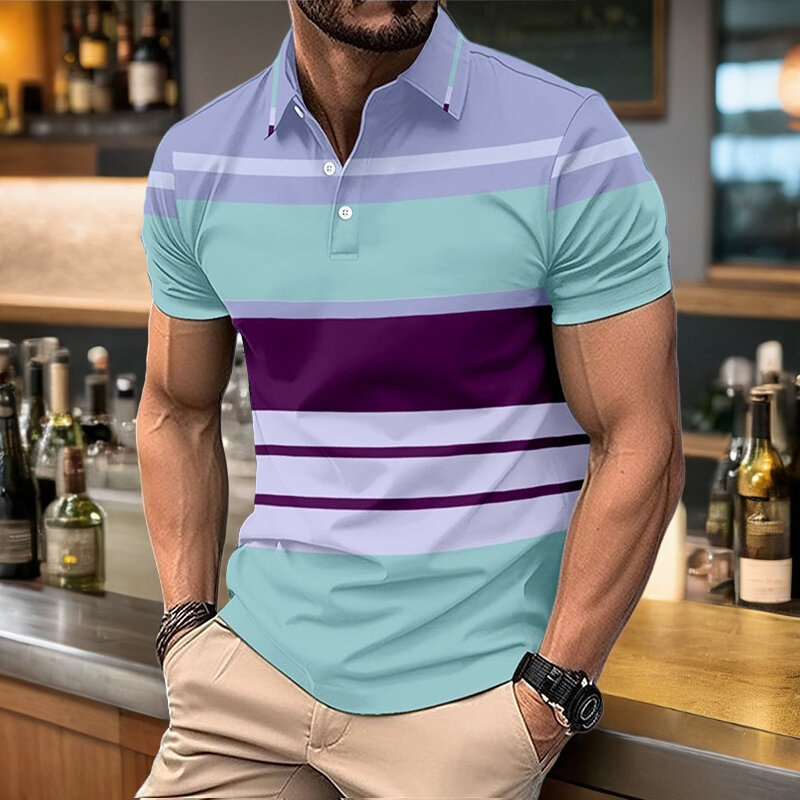 Мужская летняя рубашка-поло с отложным воротником и короткими рукавами, повседневная воздухопроницаемая Высококачественная футболка с 3D-принтом, Свободные европейские и американские размеры