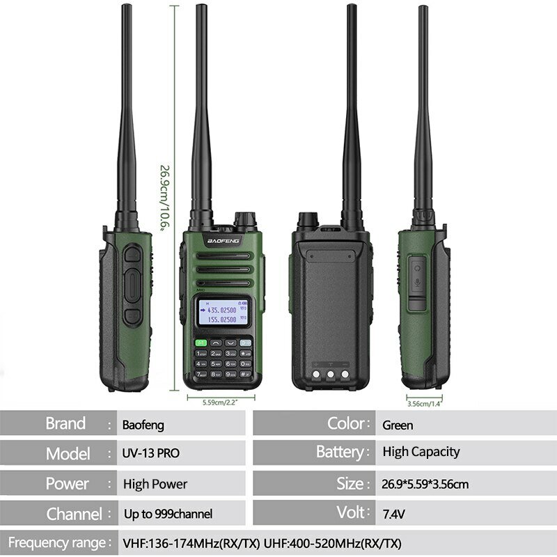 BaoFeng UV-13 PRO V1 V2 de alta potencia de doble banda walkie talkie tipo C cargador 16 KM de largo alcance UV13 transceptor Ham de dos vías de radio