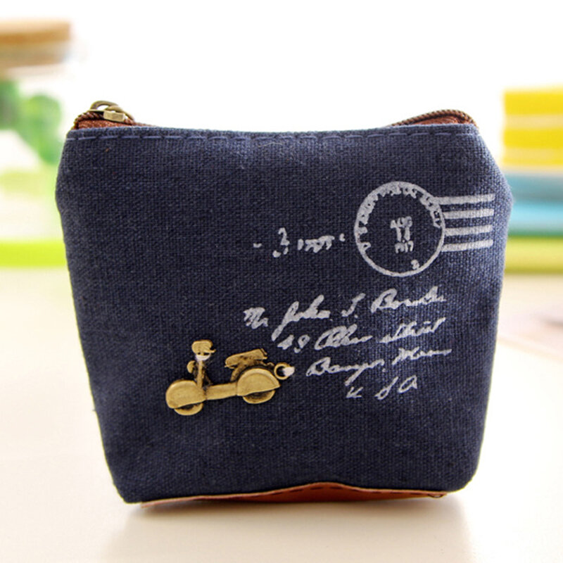 Vintage Fashion Coin Purse Key Case Letter Print Zipper Shell small square Canvas Bags Girls Mini Pouch Wallets for Women