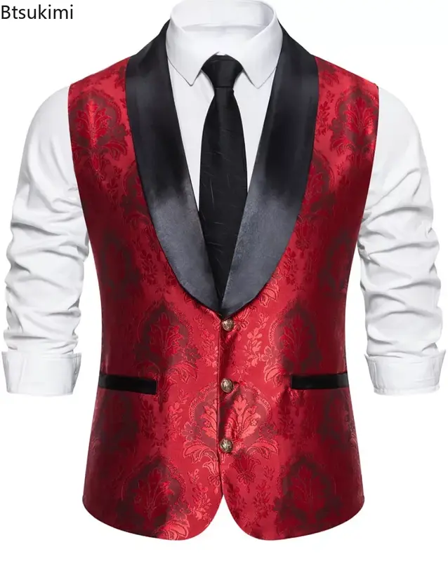 2024 męska kamizelka dopasowany przylegający garnitur moda żakardowa jednorzędowy kamizelka okazjonalna płaszcz męski sukienka świąteczna przyjęcie kamizelki dla mężczyzn ślubne