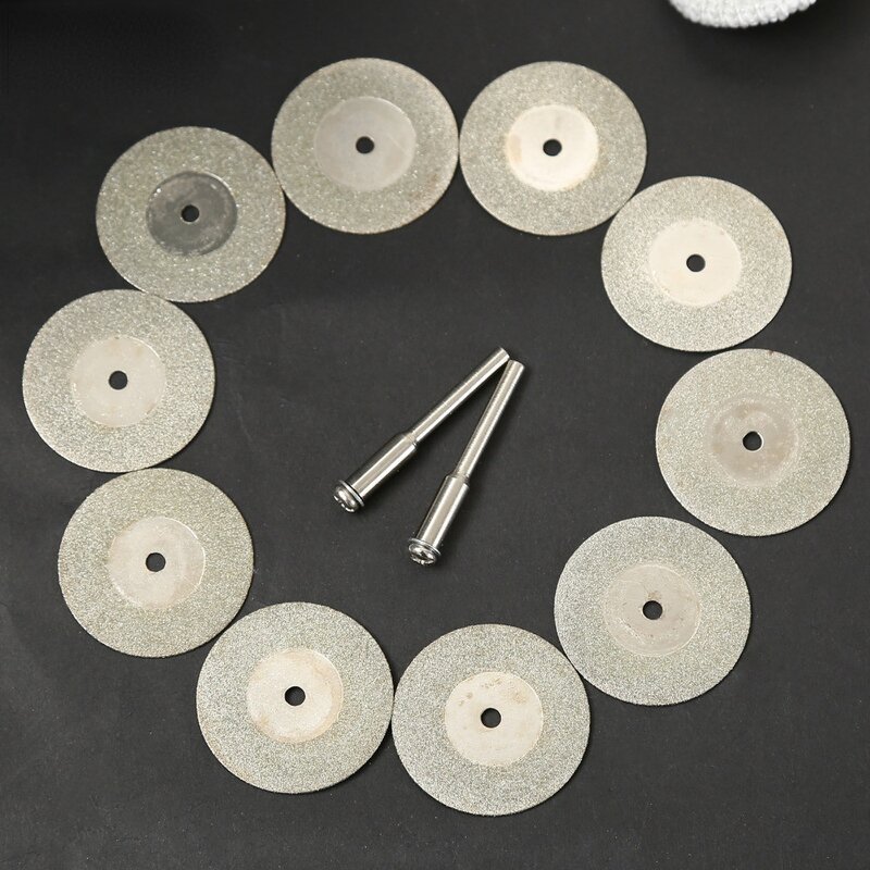 10pcs 30mm Diamond Cutting Discs Cut Off Mini  Saw Blade with 2pcs Connecting 3mm Shank for Dremel Drill Fit Rotary Tool