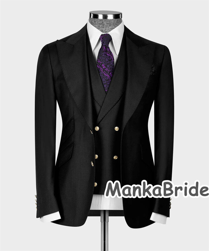 Classic Gold Button Beige Wedding Tuxedo Groom Suits for Wedding Prom Party 3pcs Blazer Vest Pants Formal Man Suit Set