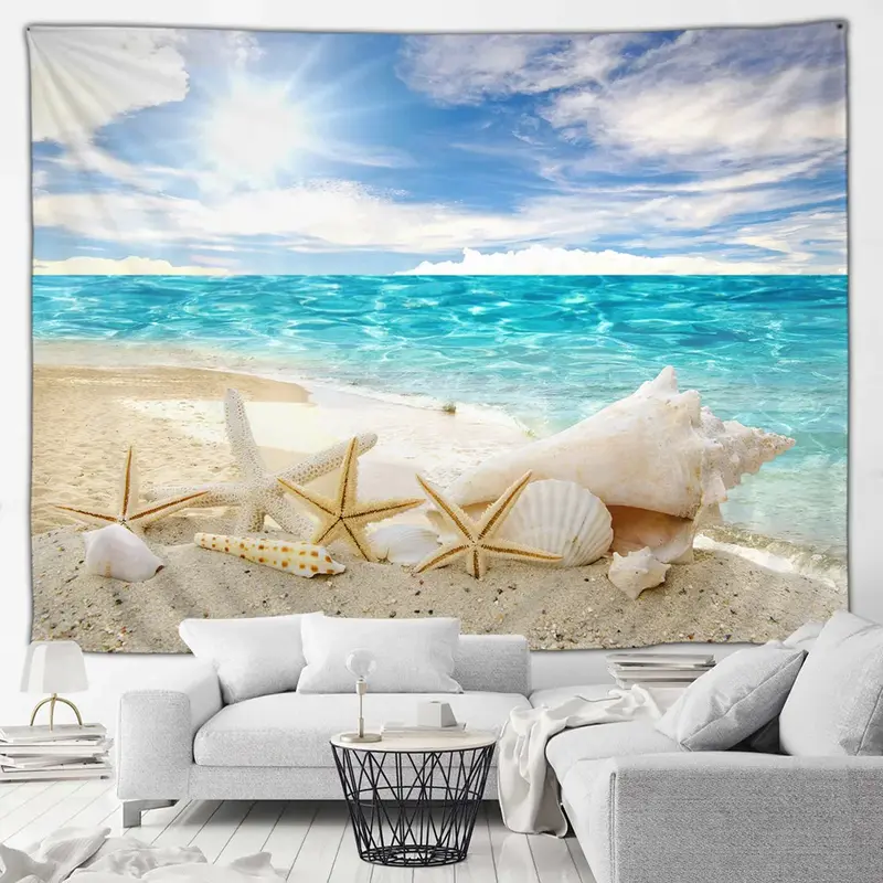 Dekorasi seni Mural ruang tamu gantung dinding bioskop lanskap Hawai permadani pemandangan alam luar ruangan pohon kelapa pantai laut
