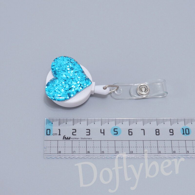 Creative Glitter Love Heart Resin Retractable Badge Reel Nurse Doctor Student Exhibition ID Card Clips Badge Holder Stationery