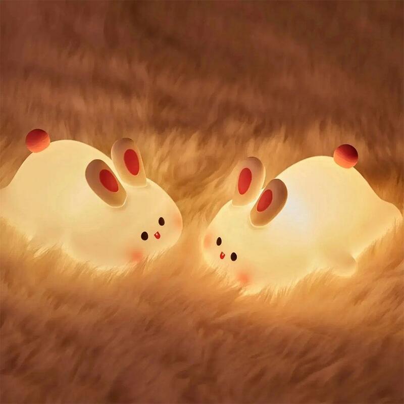 Big Face Rabbit Night Light  Children's Bedroom Rechargeable Bedside Lamp Soft Silicone Lamp Colorful Cute Toy Decoration