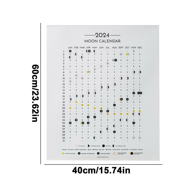 Calendrier des phases lunaires 2024, décorations de voyage, calendrier céleste, lumière décorative suspendue, mur lunaire, 2024