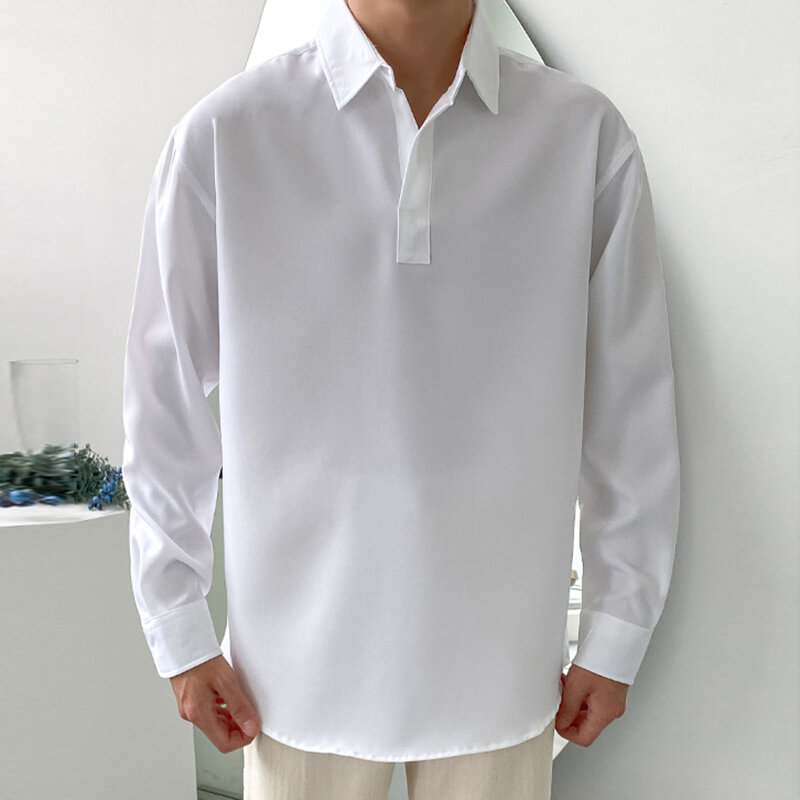 INCERUN-camisa holgada de manga larga para hombre, ropa informal coreana con solapa, Color sólido, ropa de calle elegante, S-5XL de ocio, 2024